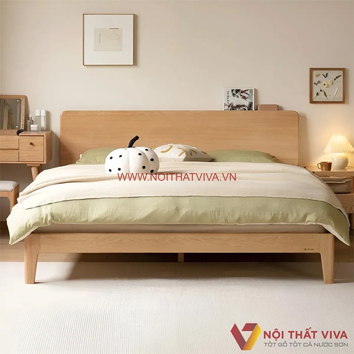 Mẫu giường gỗ sồi hiện đại đẹp, thiết kế tối giản.