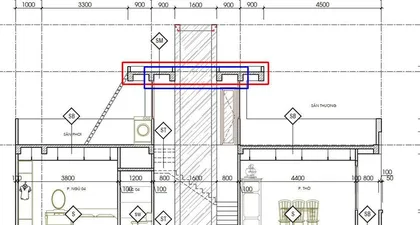 Diện tích mái tum thì tính theo màu đỏ hay xanh trên mặt cắt?