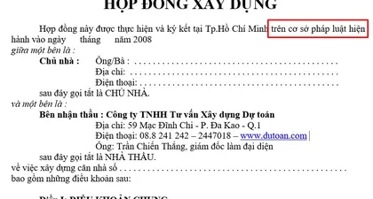 Hướng dẫn cách ghi CĂN CỨ trong hợp đồng chuẩn nhất