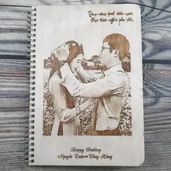 Sổ tay bìa gỗ khắc họa tiết
