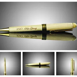 Bút Gỗ Khắc Tên Xoay vàng nhạt 