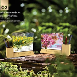 Lịch gỗ để bàn ấn tượng khắc logo doanh nghiệp