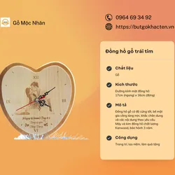 Đồng hồ gỗ trái tim khắc chân dung