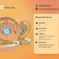 Đồng hồ gỗ trái tim có ống cắm bút
