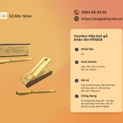 Combo Hộp Bút Gỗ Khắc Tên HVDC8