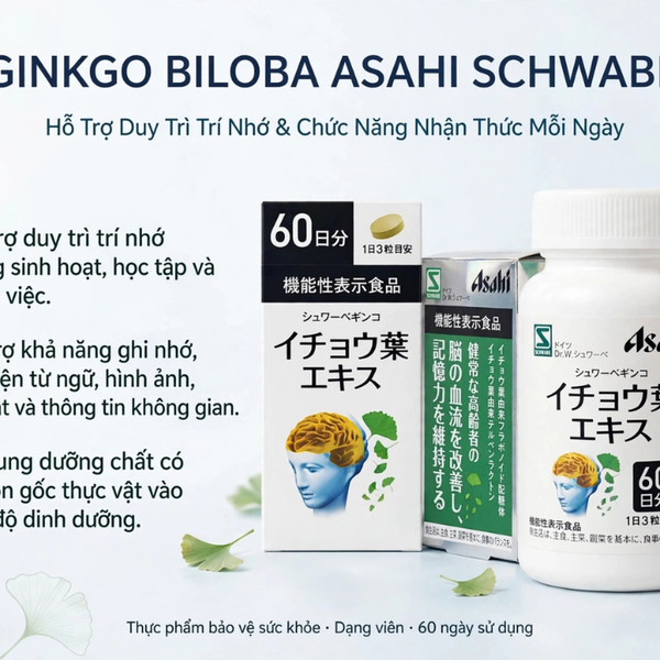 VIÊN UỐNG BỔ NÃO GINKGO BILOBA ASAHI SCHWABE HỖ TRỢ TRÍ NHỚ