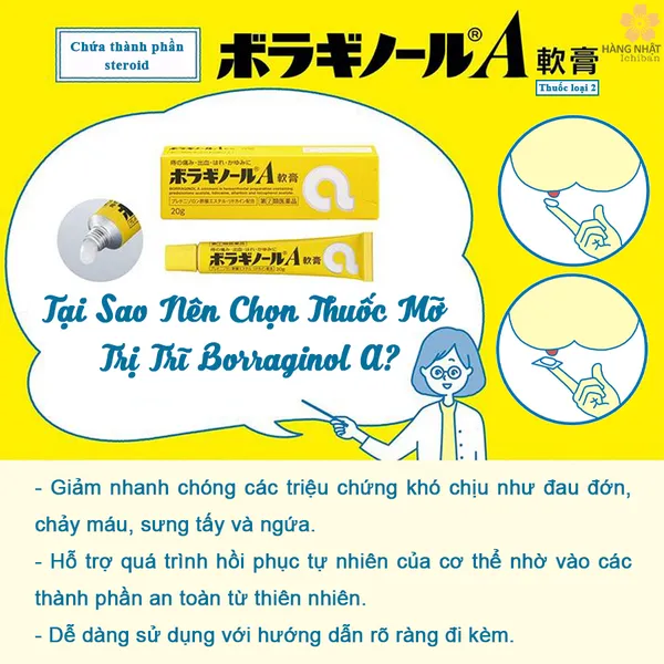 THUỐC MỠ TRỊ TRĨ BORRAGINOL A - GIẢM ĐAU, NGĂN CHẢY MÁU HIỆU QUẢ