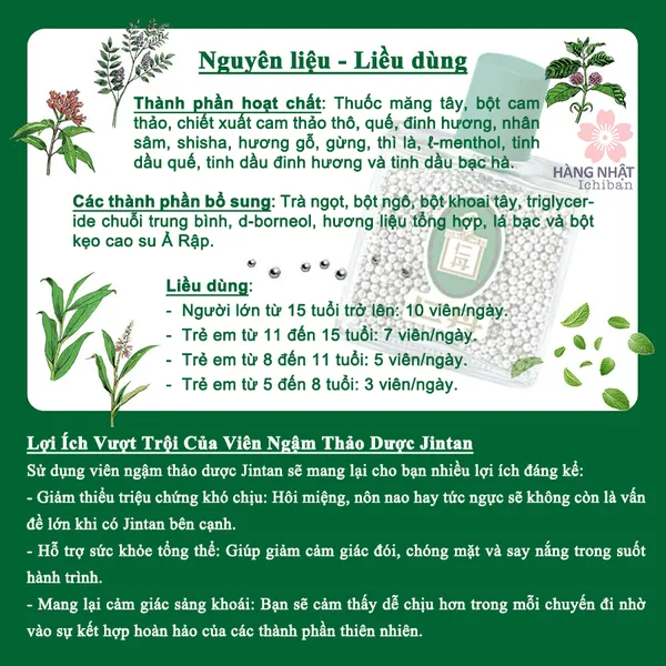 VIÊN NGẬM THẢO DƯỢC JINTAN GIẢM HO, CHỐNG SAY TÀU XE