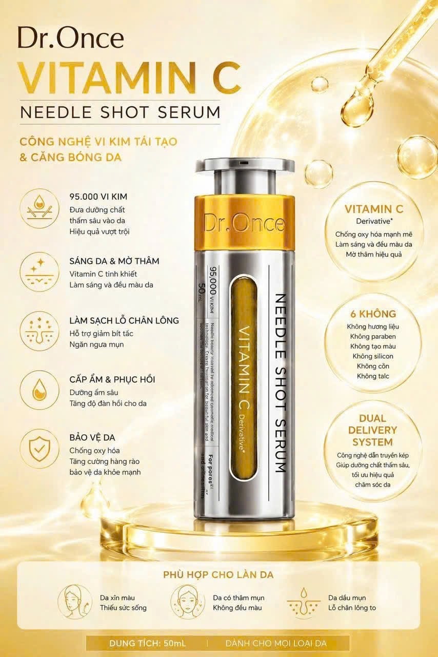 Tinh Chất Vi Kim Vitamin C Dr. Once Trắng Sáng Mờ Thâm Nám Tinh Chất Vi Kim Vitamin C Dr. Once Trắng Sáng Mờ Thâm Nám