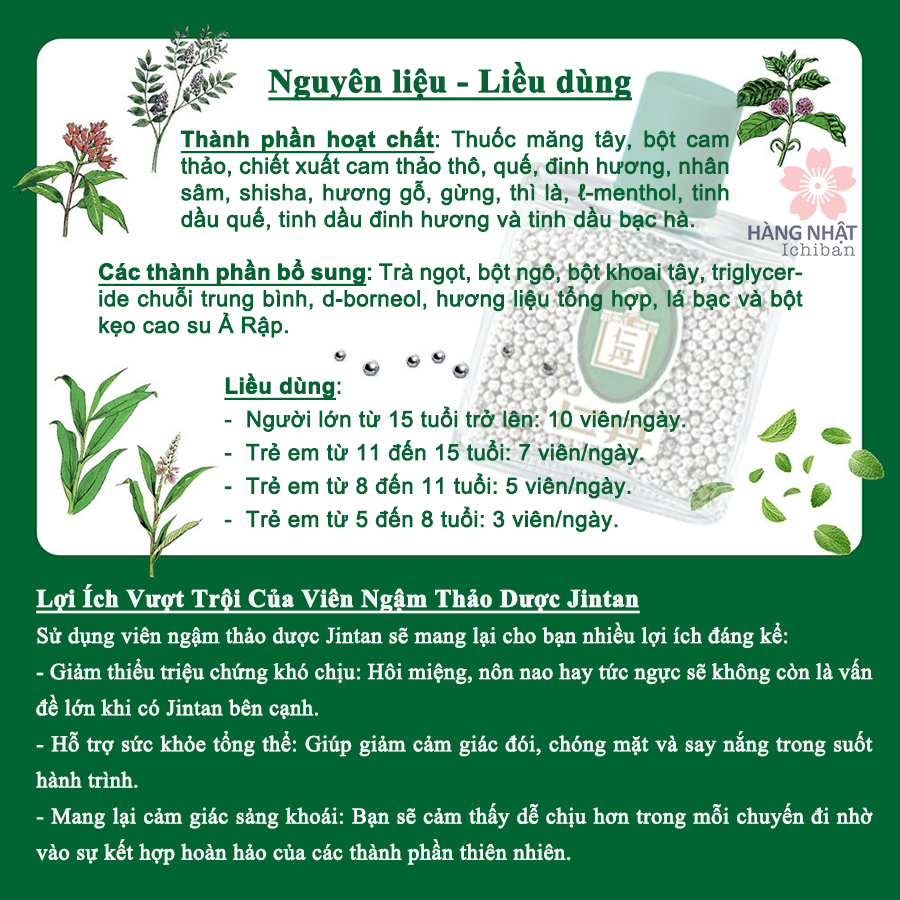 Viên Ngậm Thảo Dược Jintan Giảm Ho, Chống Say Tàu Xe Viên Ngậm Thảo Dược Jintan Giảm Ho, Chống Say Tàu Xe