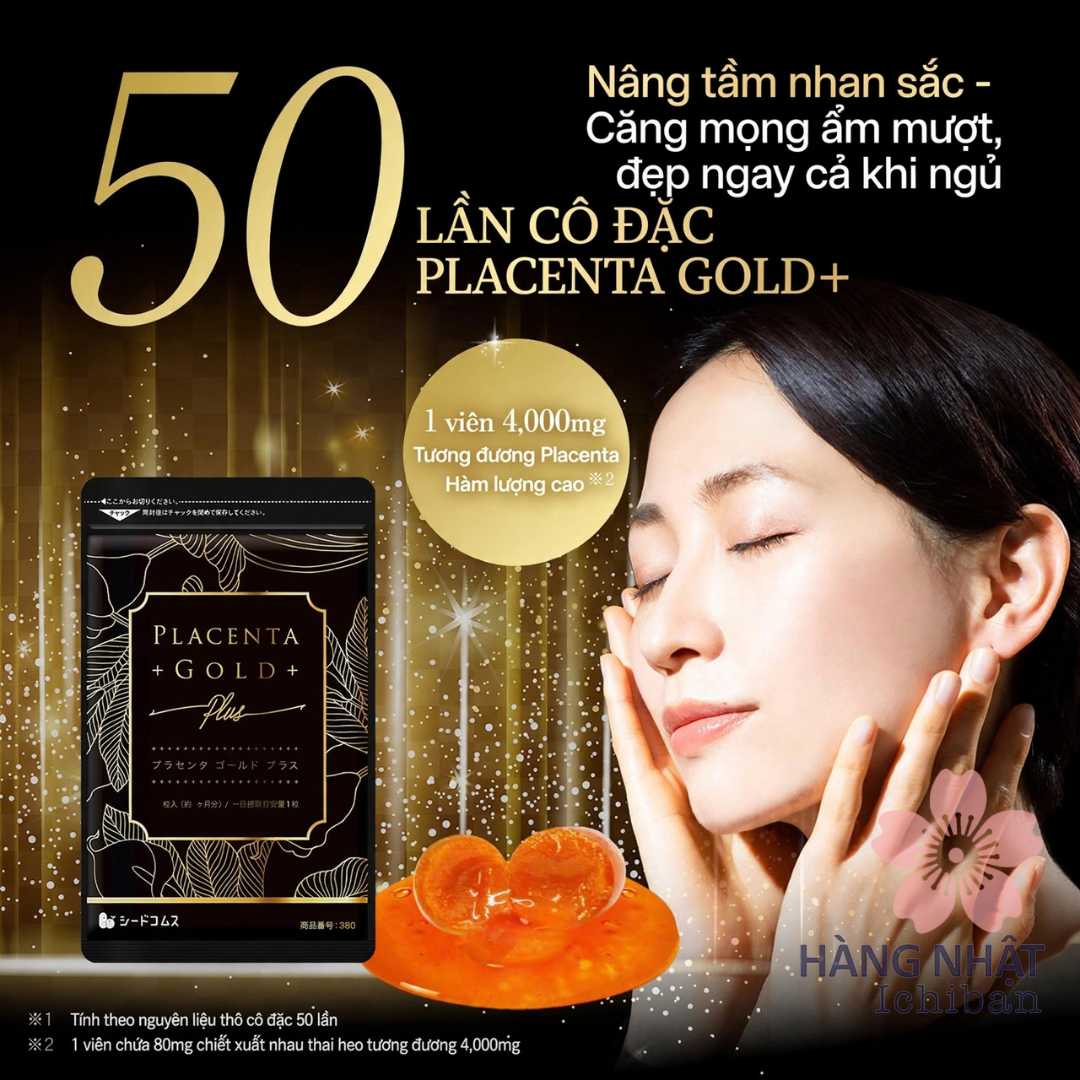 Viên Uống Đẹp Da Placenta Gold+ Seedcoms Viên Uống Đẹp Da Placenta Gold+ Seedcoms