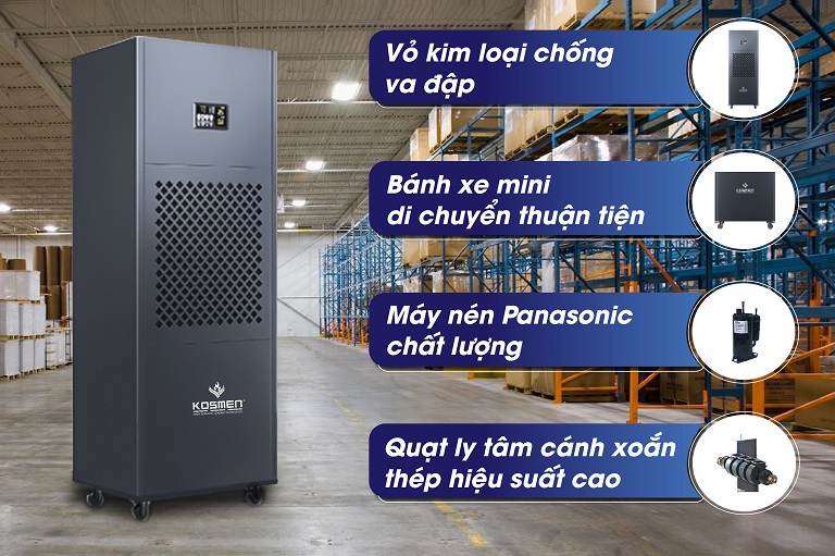Máy hút ẩm Kosmen KM-210S thiết kế chắc chắn, linh kiện bền bỉ