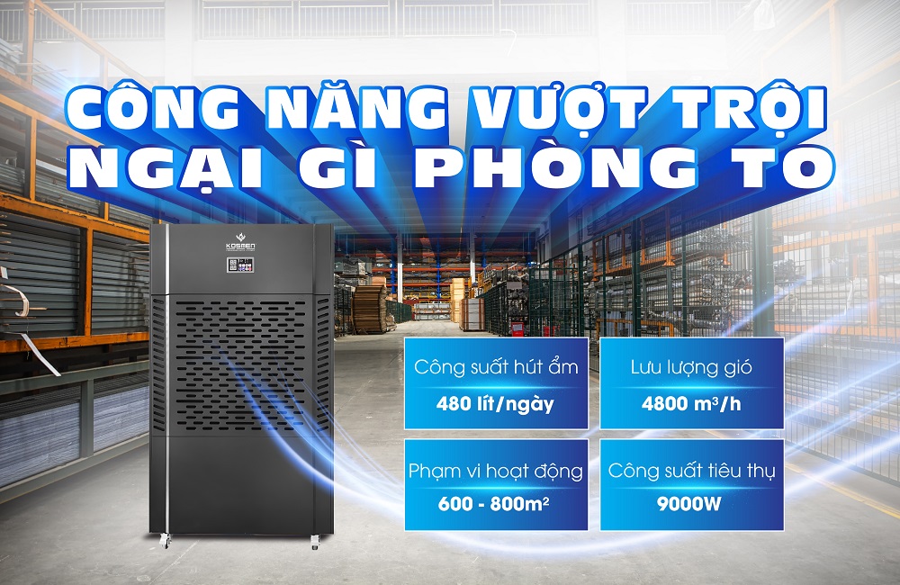 Máy hút ẩm Kosmen KM-480S xử lý ẩm hiệu quả trong phạm vi diện tích lớn