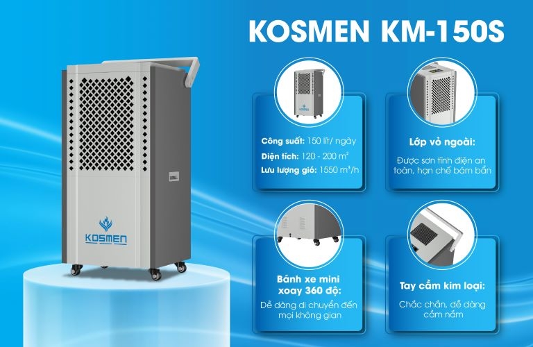Máy hút ẩm Kosmen KM-150S sở hữu thiết kế hiện đại, dễ lắp đặt