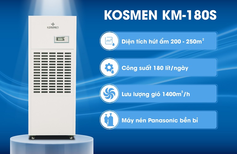 Máy hút ẩm Kosmen KM-180S công suất hút ẩm mạnh mẽ, kiểm soát ẩm tốt