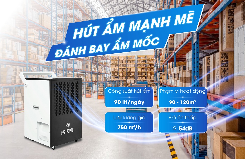 Máy hút ẩm Kosmen KM-90S có công suất mạnh mẽ 90 lít/ngày