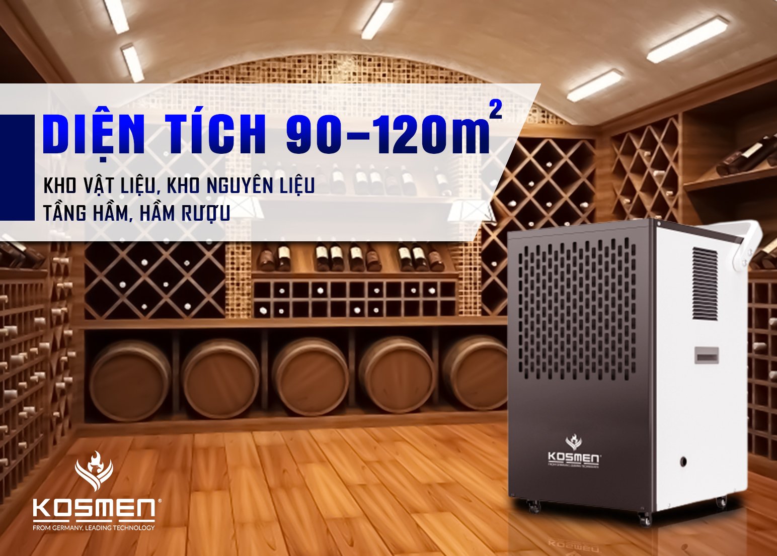 Máy hút ẩm công nghiệp KM-90S phù hợp trong kho vật liệu, kho nguyên liệu có diện tích từ 90-120 m2