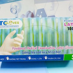 Găng tay y tế có bột HTC Gloves Latex 1 hộp 100 chiếc màu trắng BỀN, CO GIÃN CAO
