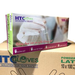 Găng tay cao Su y tế KHÔNG BỘT HTC hộp 100 cái màu cao su tự nhiên an toàn