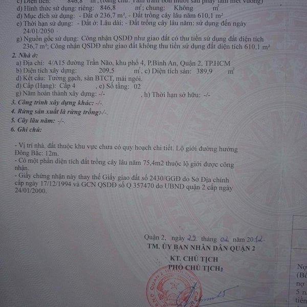 Bán biệt thự 4/A15 Trần Não, P. An Khánh, Quận 2