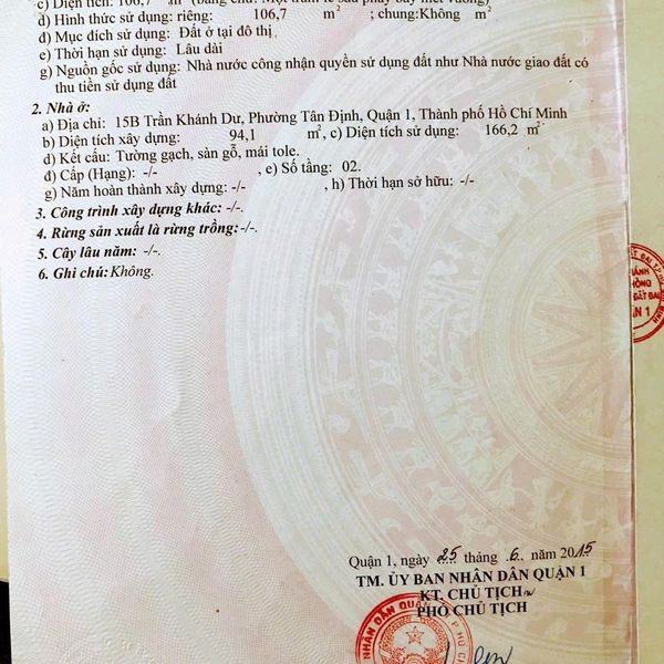 Bán nhà 15B Trần Khánh Dư, Phường Tân Định, Quận 1