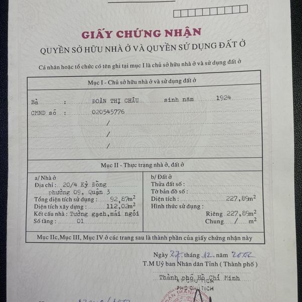 Bán nhà 20/4 - 4C Kỳ Đồng, P. Nhiêu Lộc, Quận 3