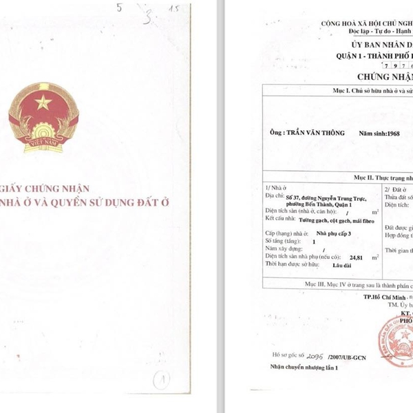 Bán nhà 37 Nguyễn Trung Trực, Phường Bến Thành, Quận 1