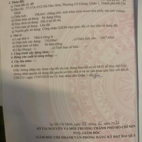 Bán toà nhà 57 - 57A - 55/2 Hồ Hảo Hớn, Phường Cô Giang, Quận 1