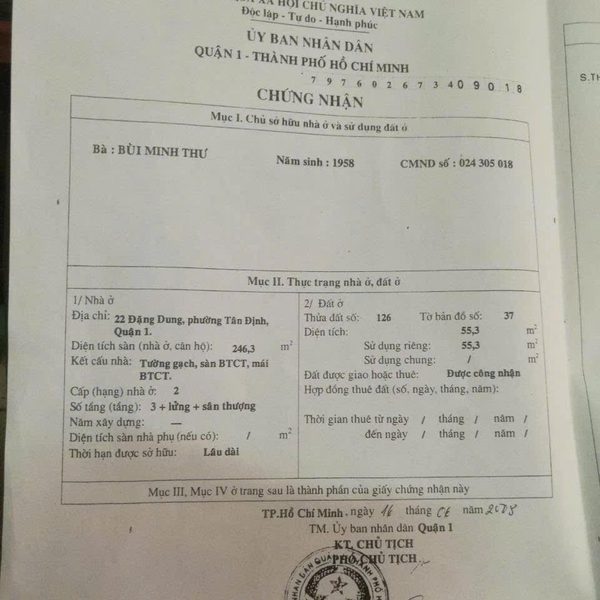 Bán nhà 22 Đặng Dung, Phường Tân Định, Quận 1