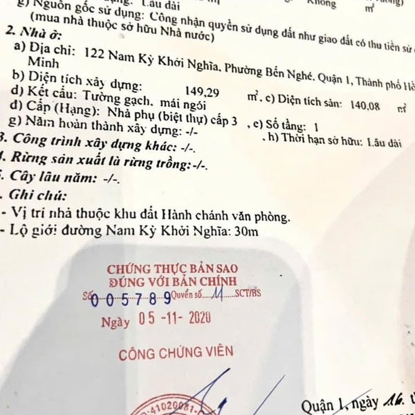 Bán nhà 122 Nam Kỳ Khởi Nghĩa, P. Sài Gòn, Quận 1