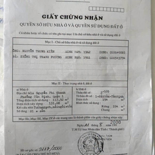 Bán toà nhà mặt tiền 41A Nguyễn Phi khanh, P. Tân Định, Quận 1