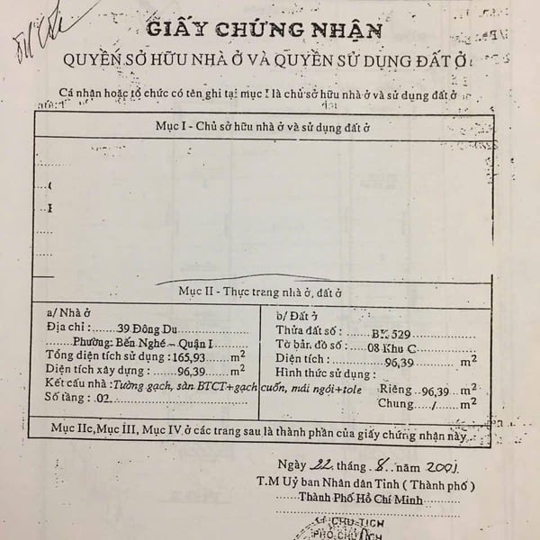 Bán nhà 37 - 39 Đông Du, P. Sài Gòn, Quận 1