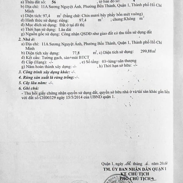 Bán nhà 11A Sương Nguyệt Ánh, Phường Bến Thành, Quận 1