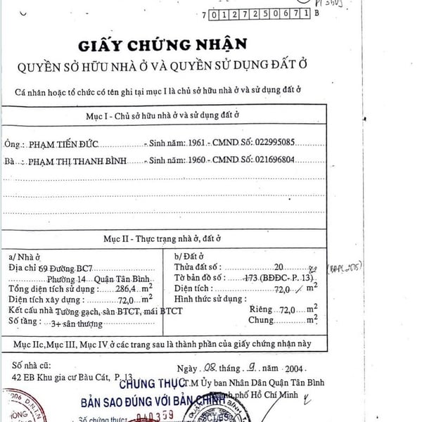 Bán nhà 63 - 65 - 67 Bàu Cát 7, P. Tân Bình, Quận Tân Bình