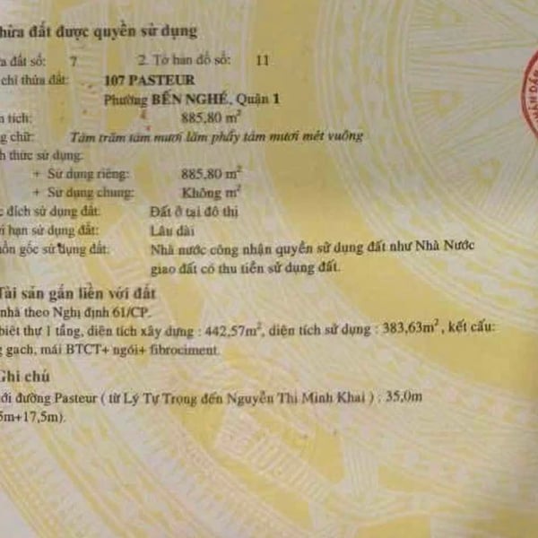 Bán nhà mặt tiền 107 Pasteur, Phường Sài Gòn, Quận 1