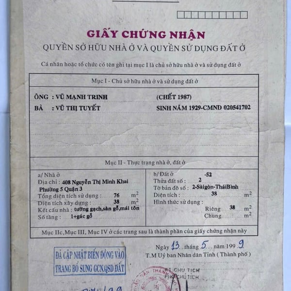 Bán nhà 408 Nguyễn Thị Minh Khai, Phường 3, Quận 3