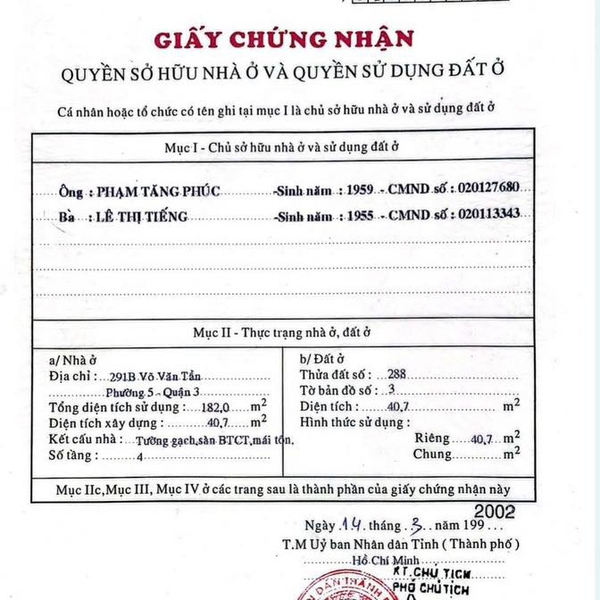 Bán nhà 291A Võ Văn Tần, Phường Bàn Cờ, Quận 3