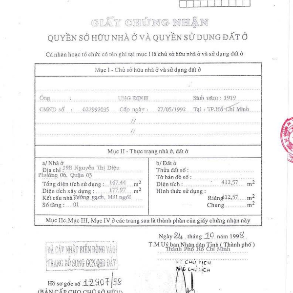 Bán nhà 19 - 19B Nguyễn Thị Diệu, P. Xuân Hoà, Quận 3