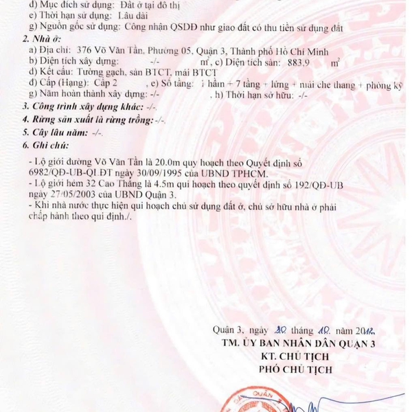 Bán toà nhà 376 Võ Văn Tần, Phường Bàn Cờ, Quận 3