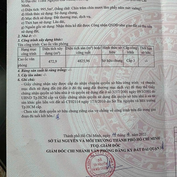 Bán toà nhà 11 Bis Nguyễn Gia Thiều, Phường Võ Thị Sáu, Quận 3