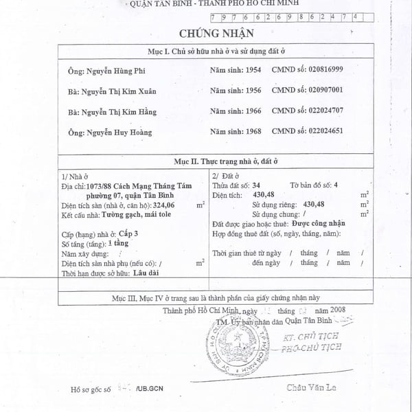 Bán nhà 1073/88 CMT8, P. Tân Sơn Nhất, Quận Tân Bình 