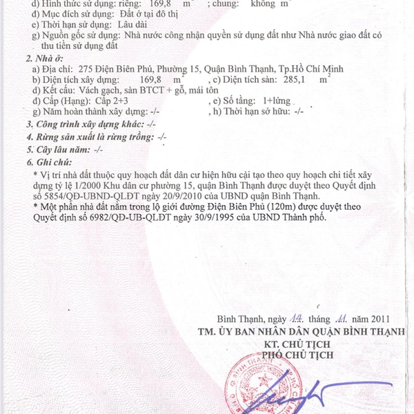 Bán nhà 275 Mặt tiền đường Điện Biện Phủ, P15, Quận Bình Thạnh