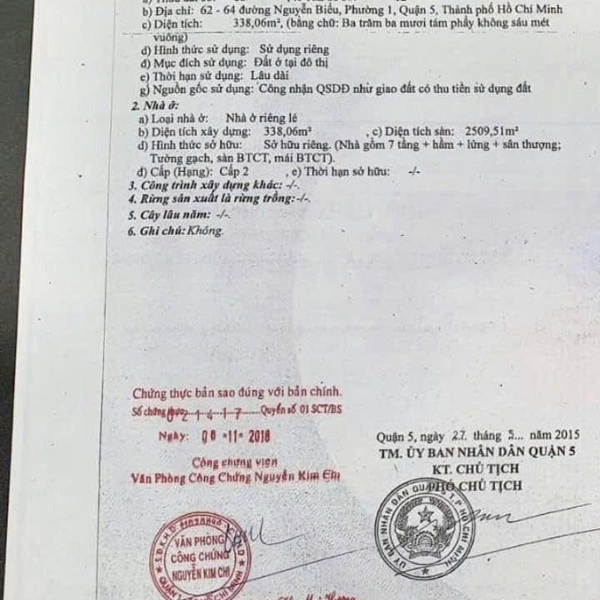 Bán toà nhà 62 - 64 Nguyễn Biểu, Phường 1, Quận 5