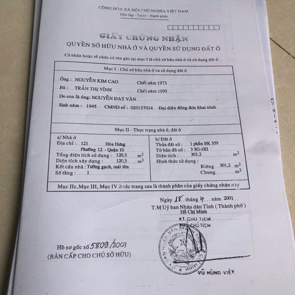 Bán nhà 121 Hòa Hưng, Phường 12, Quận 10