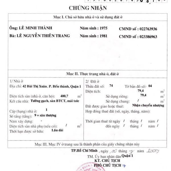 Bán khách sạn 40 - 42 Bùi Thị Xuân, P. Bến Thành, Quận 1