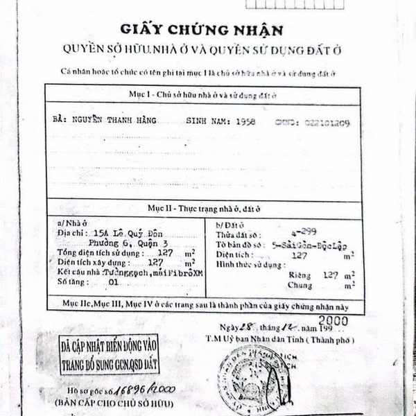 Bán nhà 15-15A Lê Quý Đôn, Phường Xuân Hoà, Quận 3