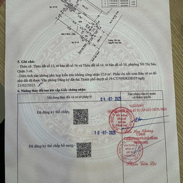 Bán đất 371/5-7 Hai Bà Trưng, P. Xuân Hoà, Quận 3