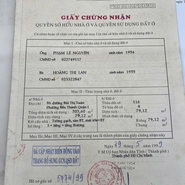 Bán nhà 96 - 98 Bùi Thị Xuân, Phường Bến Thành, Quận 1