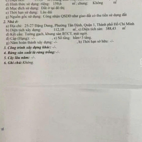 Bán nhà 25 - 27 Đặng Dung, P. Tân Định, Quận 1