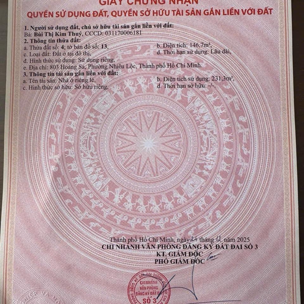 Bán nhà 803 Hoàng Sa, Phường Nhiêu Lộc, Quận 3